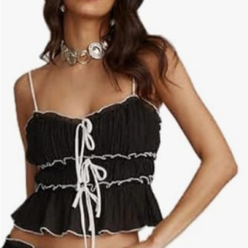 Black Ruffled Spaghetti Strap Top